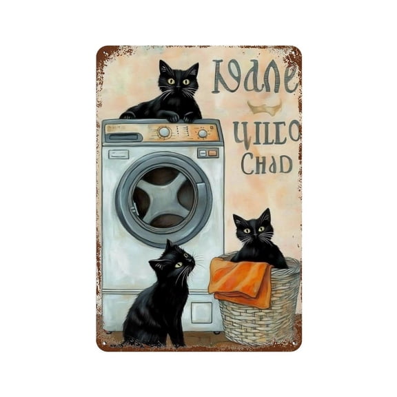 Funny Black Cat Laundry Wash Dry Fold Repeat (1) Vintage Iron Art Metal Tin Sign Poster Modern Home Decor Retro Posters Coffee Club Bar Shop Decorations Style 30x20cm