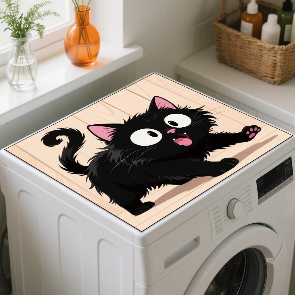 Funny Black Cat Laundry Washer Dryer Dust Cover Mat 23.6x23.6inch