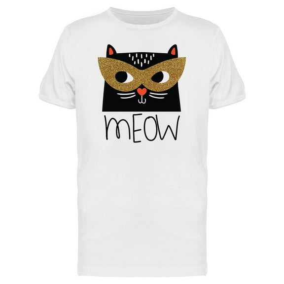 Funny Black Cat Masked Meow Word T-Shirt Men -Image by Shutterstock, Male Large