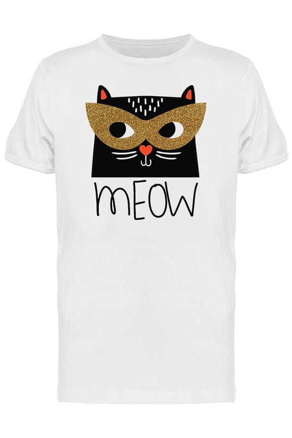 Funny Black Cat Masked Meow Word T-Shirt Men -Image by Shutterstock, Male x-Large