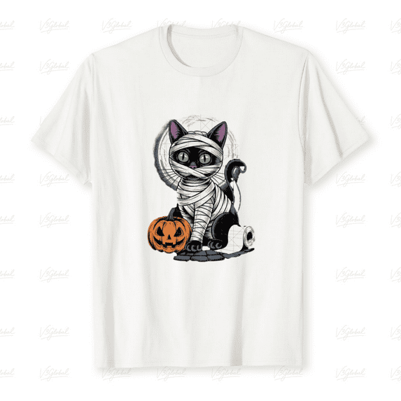 Funny Black Cat Mummy Costume Halloween Pumpkin Full Moon Gift Unisex T-Shirt, up to size 5XL