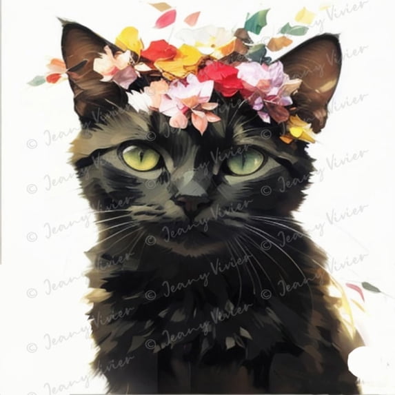 Funny Black Cat Novelty Tin Sign, Black Cat Poster, Floral Cat for Girl Bedroom Decor,Modern Artwork Home Decor for Bathroom Bedroom Living Room Gift 12x12 Inches