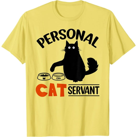 Funny Black Cat Personal Kitten Servant Unisex T-Shirt for Men Women Kids Toddler,Cornsilk Color,Size XL