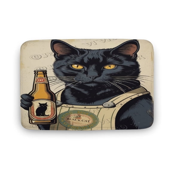 Funny Black Cat Print Bathroom Rugs Mat Cute Cat & Beer Bath Rugs Water Absorbent Non Slip Shower Mat Soft Microfiber Cute Bath Mats for Bathroom Decor 16"x24"