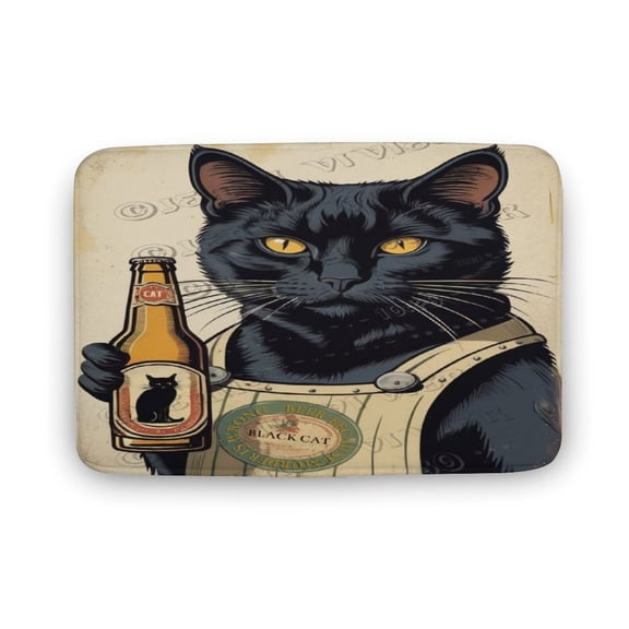 Funny Black Cat Print Bathroom Rugs Mat Cute Cat & Beer Bath Rugs Water Absorbent Non Slip Shower Mat Soft Microfiber Cute Bath Mats for Bathroom Decor 20"x32"