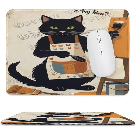 Funny Black Cat Print Mouse Pad, Cat Mouse Pad, Cat Gifts,Office Desk Accessories,Desk Decor, Rectangle Non-Slip Rubber, Stitched Edge,Funny Office Presents 8"x10"