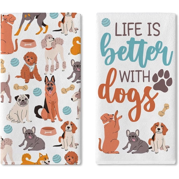 Funny Black Cat Quotes Kitchen Dish Towels Set of 2, Inspirational Paw Print Drinking Drying Hand Towel Baking Cooking Cloth, Humorous Bathroom Home Decoration Cat Owner Lover Gift 18'' x 26''