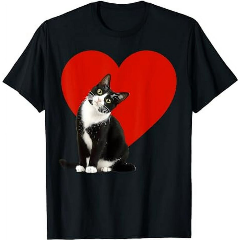 Funny Black Cat Valentine's Day Heart Tuxedo Cat Lover T-Shirt