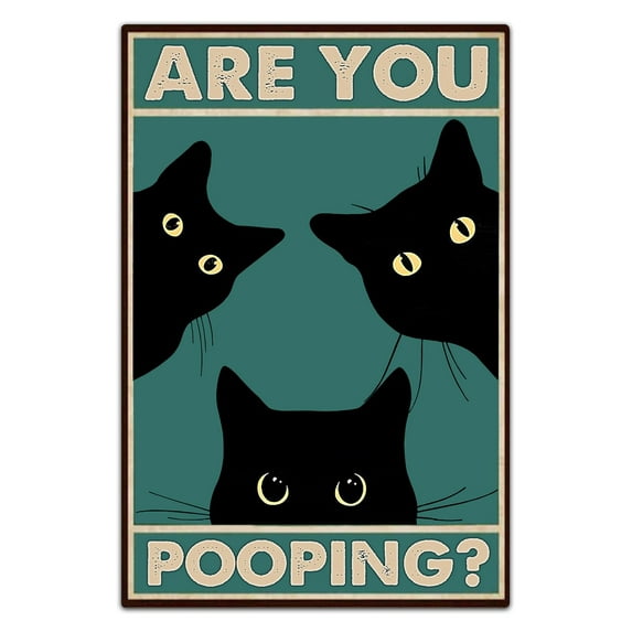 Funny Black Cat Wall Art - "Are You Pooping?" Vintage Bathroom Decor Poster - Retro Gothic Home Decor for Apartment or House, 8 x 12 Inch