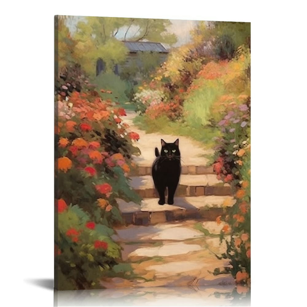 Funny Black Cat Wall Art Print, Gift Poster Set Of Framed) Vintage Van ...