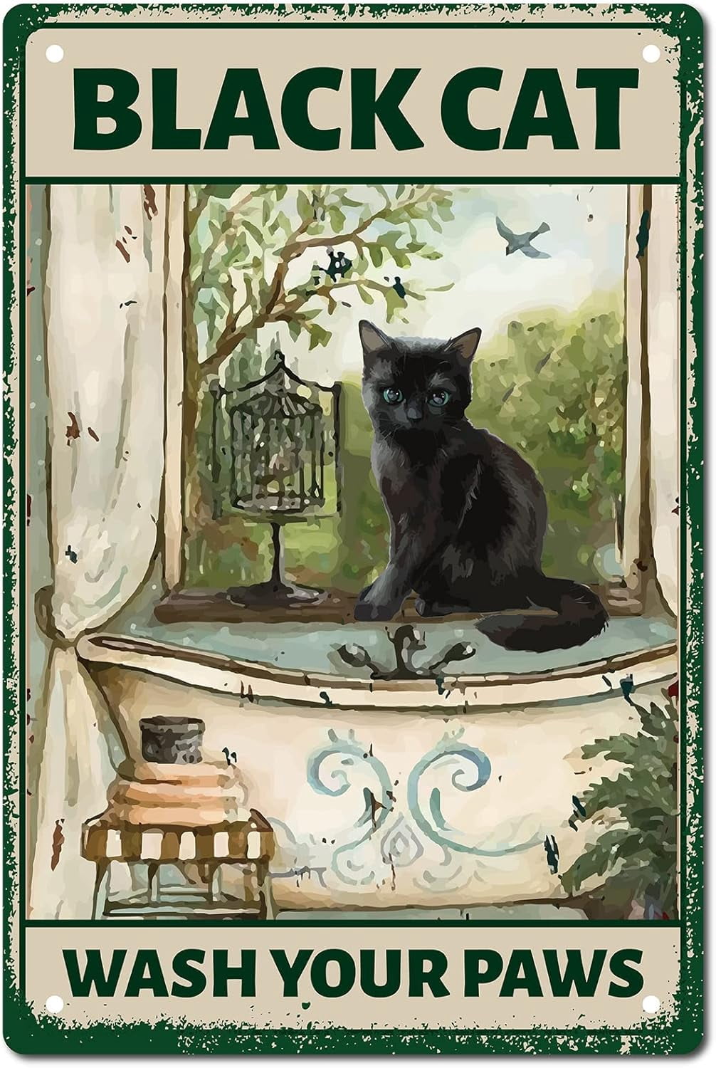 Funny Black Cat Wash Your Paws Metal Tin Sign Bathroom Quote Vintage ...