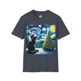 thumbnail image 1 of Funny Black Cat in Van Gogh Starry Night-Chrisrmas Unisex Softstyle T-Shirt, 1 of 3
