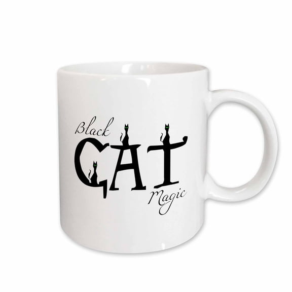 3drose, Funny Black Cats Sit on Letters. Black Cat Magic Decorative Text, 11oz Mug