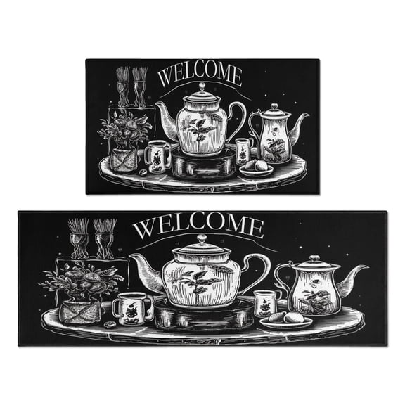 Funny Black Kitchen Decor Kitchen Rugs Set, 17x29 +17x47, Cushioned and Non-Skid, Washable for Kitchen, Living Room, Office Gift for Friends, Family