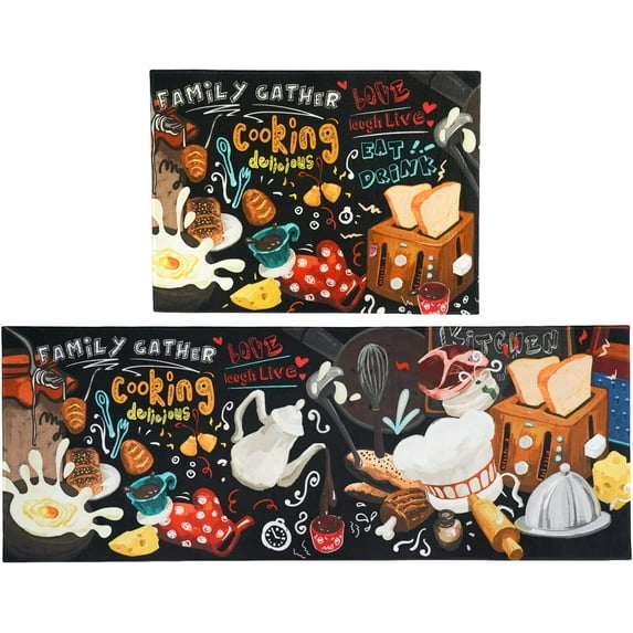 Funny Black Kitchen Rug Mat Set 2 Piece Kitchen Floor Mats Non Slip Washable Black and White Kitchen Rugs Funny Kitchen Decor