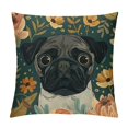 Funny Black Pugs Hiding Flowers Floral Dog Mom Dad Throw Pillow Covers