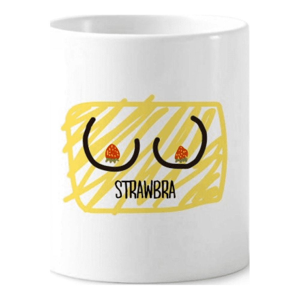 Funny Black Red Strawberry Drawing Toothbrush Pen Holder Mug Cerac