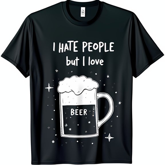 Funny Black T-Shirt I Hate People But I Love with Mug Graphic