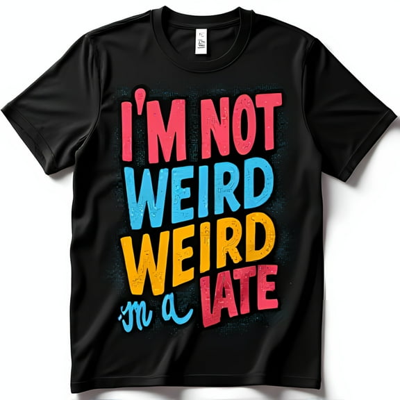 Funny Black T-Shirt 'I'm Not Weird I'm Just Late' Colorful Graphic Tee