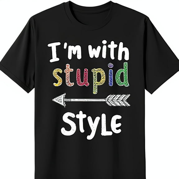 Funny Black T-Shirt 'I'm with Stupid' Graphic Tee with Colors & Arrow Design