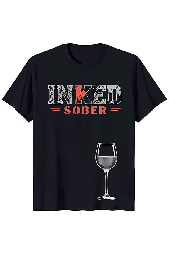 Funny Black T-Shirt 'INKED SOBER' Design with Crossed Out 'I' for Lovers and Sober Lifestyle Advocates