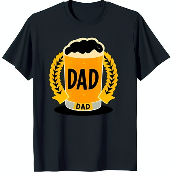 Funny Black T-Shirt for Dads Glass Graphic with DAD & Golden Wreath