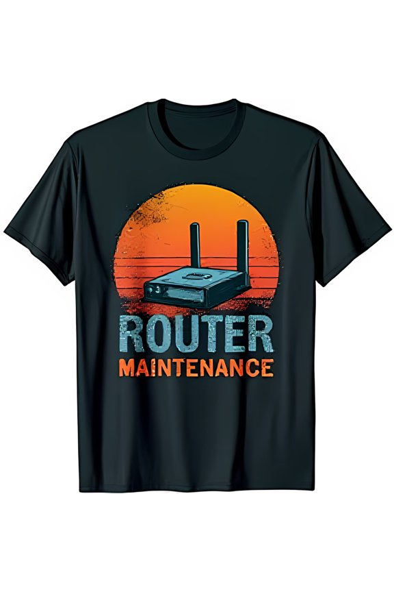 Funny Black T-Shirt for IT Pros Router Maintenance Graphic Tee