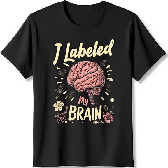 Funny Black T-Shirt with Anatomical Brain Design I Labeled My Brain Graphic Tee
