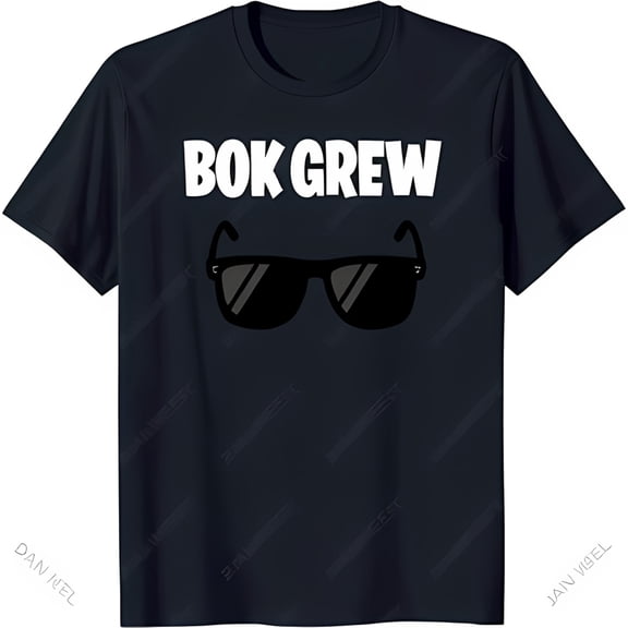 Funny Black T-Shirt with 'Bok Grew' Text and Sunglasses Design for Fans