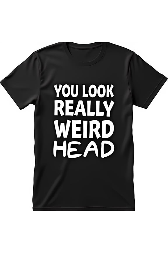 Funny Black T-Shirt with Bold White You Look Really Weird Head Graphic