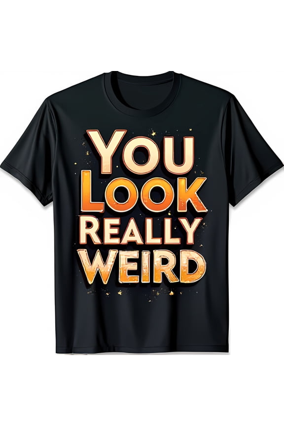Funny Black T-Shirt with Bold 'You Look Really Weird' Graphic Design
