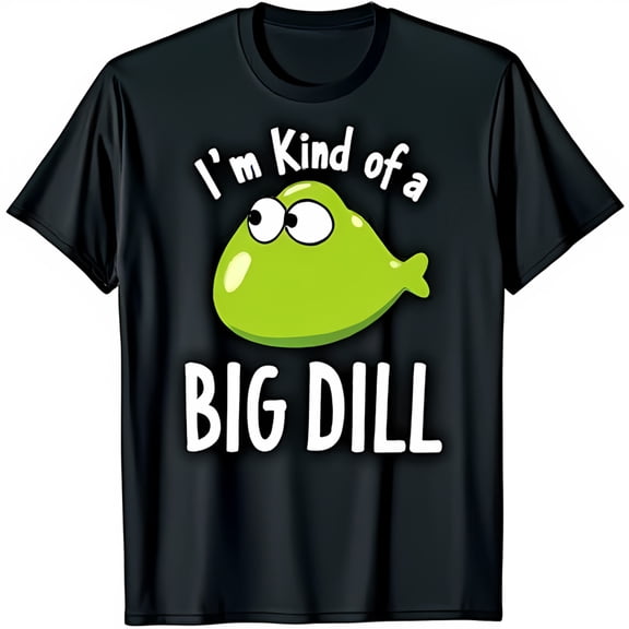 Funny Black T-Shirt with Bright Green Fish Graphic 'I'm Kind of a Big Dill' Design