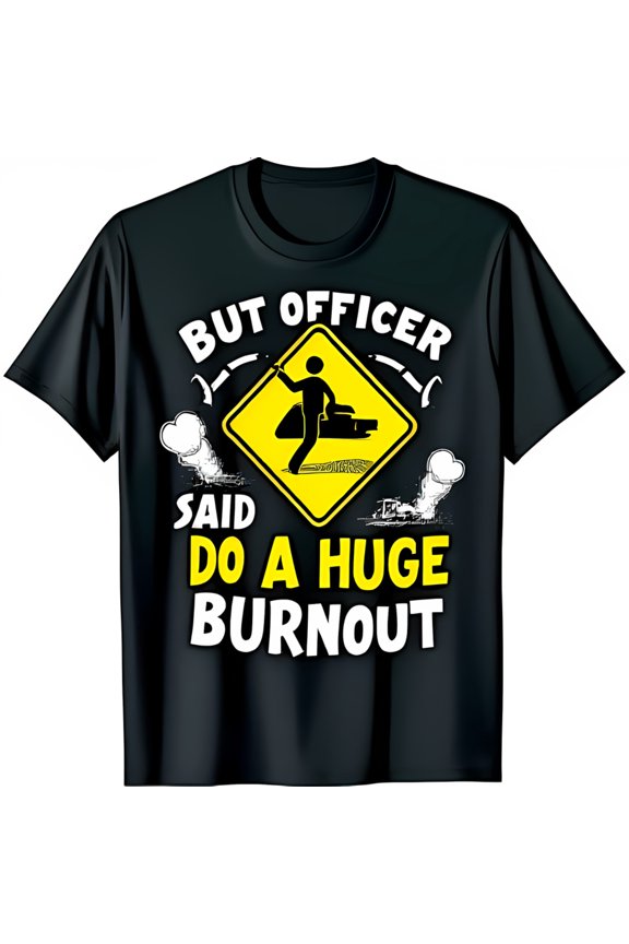Funny Black T-Shirt with Burnout Graphic & Sign But Officer Said Do a Huge Burnout