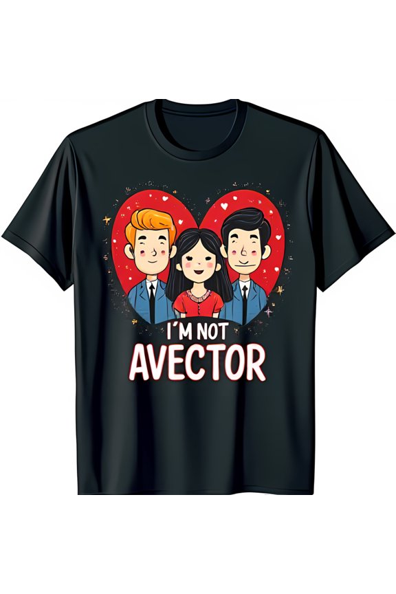 Funny Black T-Shirt with Cartoon Characters & Heart Design I m Not a Vector