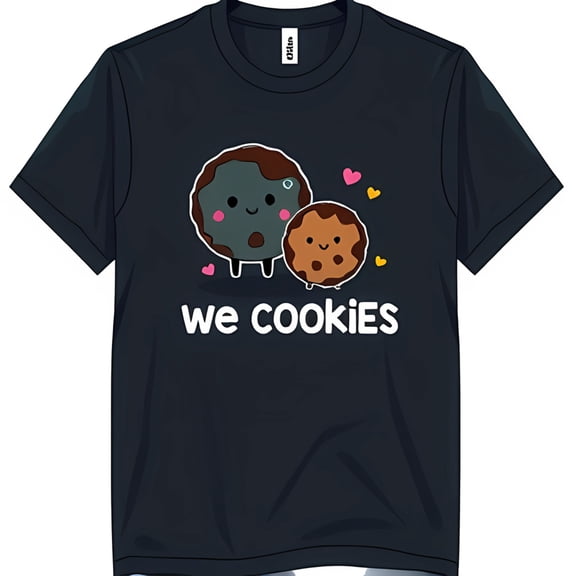 Funny Black T-Shirt with Cartoon Cookies & Hearts 'We Cookies' Design