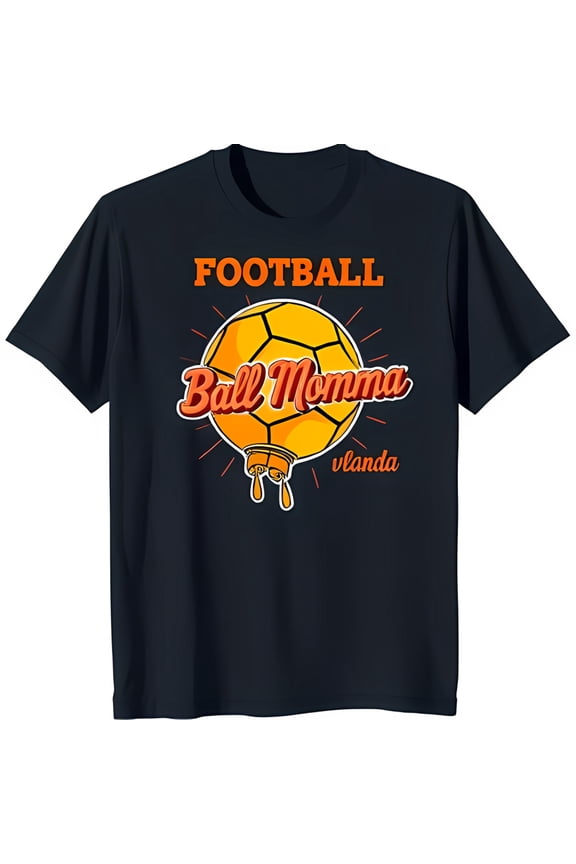 Funny Black T-Shirt with Cartoon Drizzled in Honey ' Ball Momma' Design by Vlanda