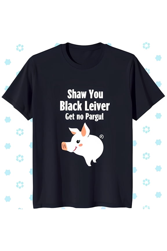Funny Black T-Shirt with Cartoon Pig Graphic and Text Neck