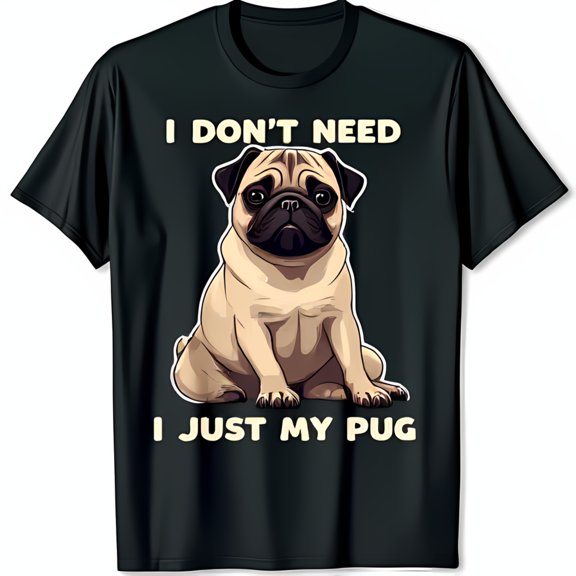 Funny Black T-Shirt with Cartoon Pug Design I Don t Need Above I Just My Pug Below