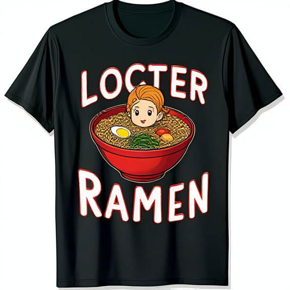 Funny Black T-Shirt with Cartoon Ramen Graphic 'Lobster Ramen' Design