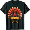 thumbnail image 1 of Funny Black T-Shirt with Cartoon Turkey Holding Eat Pizza Sign Thanksgiving Humor, 1 of 5