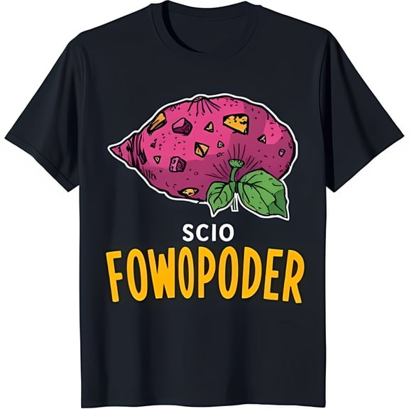 Funny Black T-Shirt with Colorful Cartoon Sweet Design 'Scio Fowopder' Graphic Tee