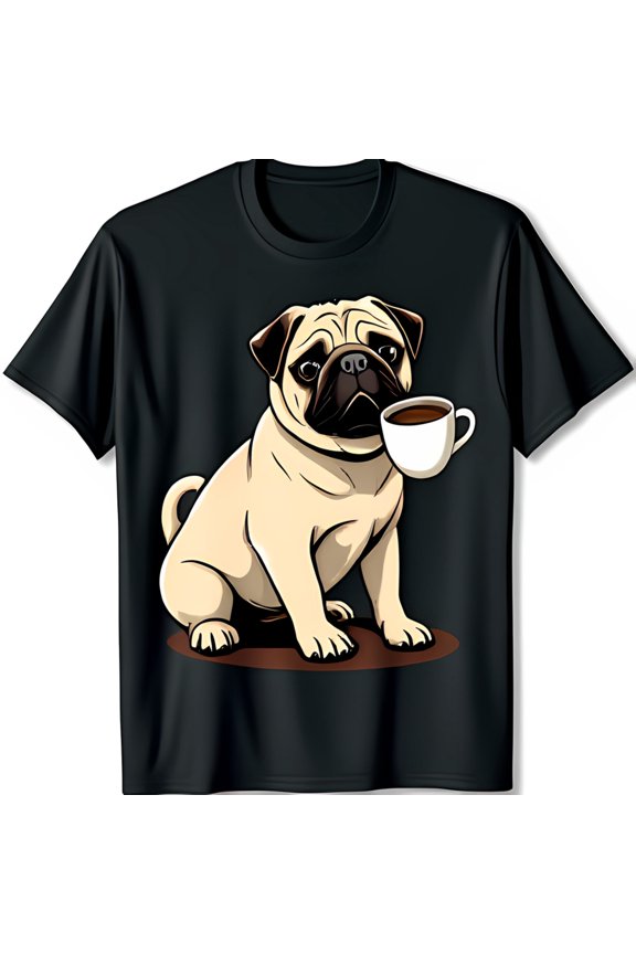 Funny Black T-Shirt with Cute Pug Holding Relaxed Pose Design