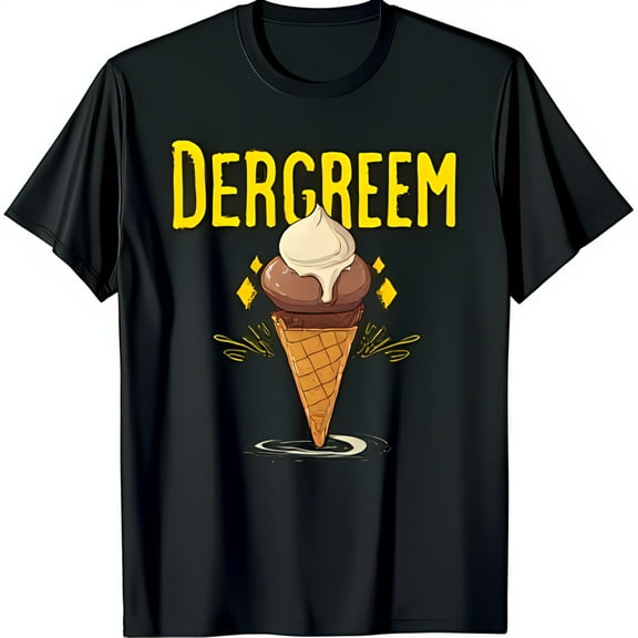 Funny Black T-Shirt with DERGREEM and Cartoon Chocolate Ice Cream