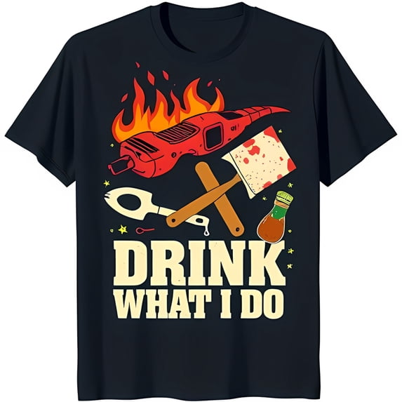Funny Black T-Shirt with DIY Tools Design DRINK WHAT I DO Humor