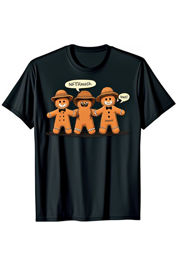 Funny Black T-Shirt with Gingerbread Men Graphic NFTHawk & Kaii Design