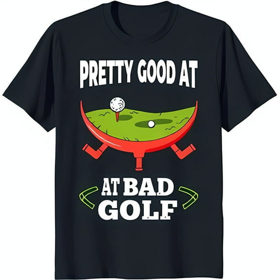Funny Black T-Shirt with Golf Graphic: 'Pretty Good Bad Golf' Design