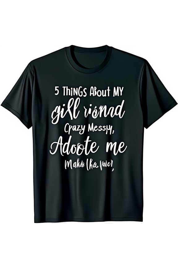 Funny Black T-Shirt with Handwritten Graphic 5 Things About My Gill Rionad Casual & Humorous Design