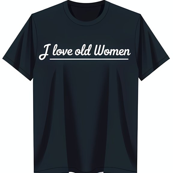 Funny Black T-Shirt with I Love Old Women Graphic Casual Humor Tee