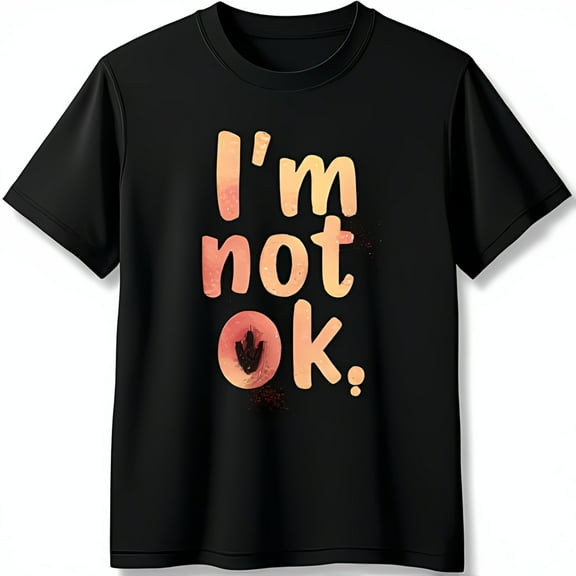 Funny Black T-Shirt with I m Not Ok Slogan Vibrant & Pink Splatter Design Casual Short Sleeve Tee