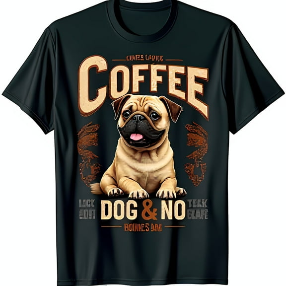 Funny Black T-Shirt with Pug Graphic Coffee LIVES COFFEE Design